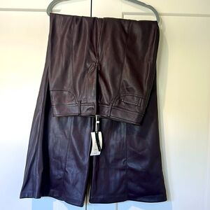 Women's dark Brown Faux Leather wide leg pant